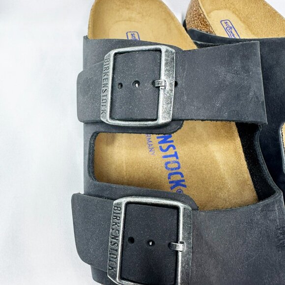 Birkenstock Arizona Soft Footbed Leather Sandals EU 39 Narrow W8 Charcoal EUC - Picture 5 of 13
